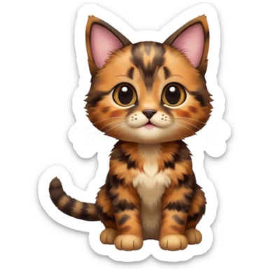 A high-resolution photo-realistic digital illustration of a brown multicoloured  tortoiseshell kitten, chest upward sticker