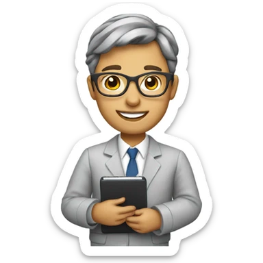 Cute English teacher with iPad grey  sticker