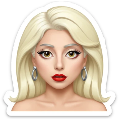 Lady Gaga in her iconic look from the Telephone music video, bold makeup, platinum blonde hair, unique fashion, pop star style sticker