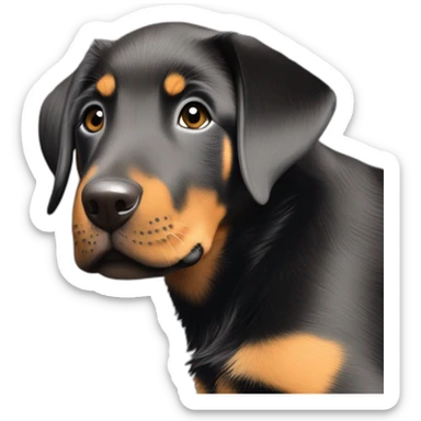 beauceron mix puppy with white chest and chin brown paws and cheeks black muzzle. Training sticker