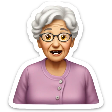 grandma with her tongue out waiting for food sticker