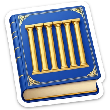 A golden yellow book with royal blue accents, smooth and polished, embossed with a symbol of six pillars, a sun, or a glowing mirror, radiating strength, confidence, and the power of self-worth.  sticker