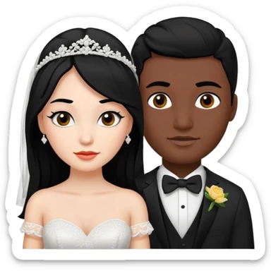 White skin Bride with black hair black eyes and black skin groom with black hair black eyes sticker