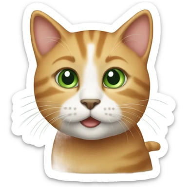 Cute cat emoji. Make the cat have light green eyes and be black with ginger and lighter ginger patches. sticker