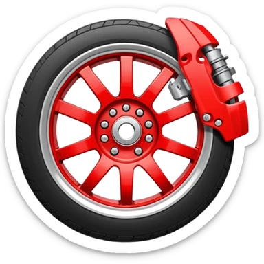 
Car wheel emoji with red brake caliper inside wheel on brake disc sticker