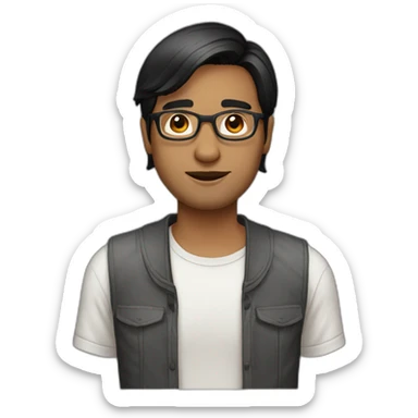 indian guy with fair skin with straight hair with round fully circular glasses black eyes black hair sticker