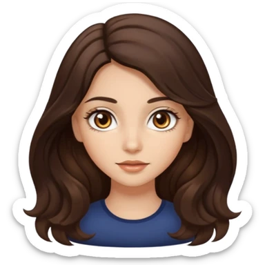 girl with wavy long dark brown hair, brown eyes, light to medium complexion, long lashes, almond shaped eyes sticker