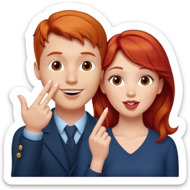 couple consisting of white man and redhead woman blowing eachother a kiss  sticker