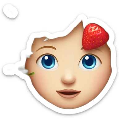 Baby face with blue eyes inside a strawberry sticker