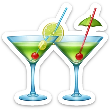 Create an emoji of two cocktails cheers action, one glass of green and yellow color and one glass of blue and red, without any fruit sticker