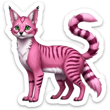 Colorful dark pink tropical exotic cute cool beautiful shiny beautiful fantasy-caracal-civet-genet-sergal-vernid-serval-Gryphon-Cacomistle-Trico-oncilla-animal-Fakémon-hybrid-fursona (full body) sticker