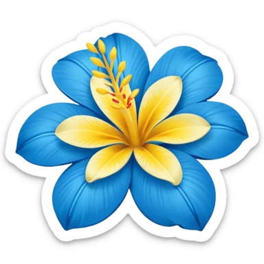 flor hawaiana azul con centro amarillo con pétalos redondeados sticker