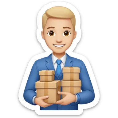 A friendly business person with packages and supplies, smiling and ready to deliver goods sticker