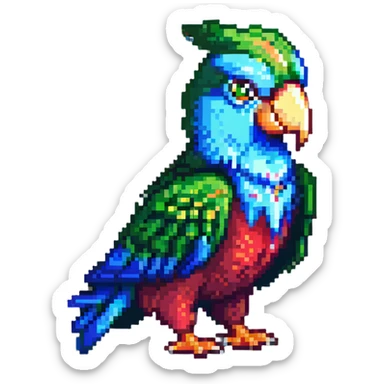 very simple low-detail pixel art party parrot with chunky pixels in an exaggerated pose sticker