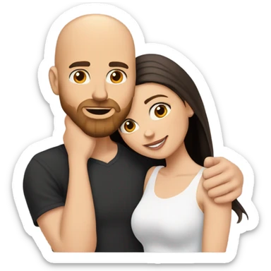 White ginger Bearded guy with bald head and tattoos on left hand hugging a brunette hair Croatian girl with nose ring stud sticker