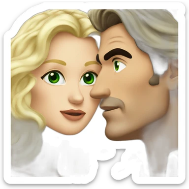 Antonio banderas french kiss with a blond woman with green eyes and very long hair sticker