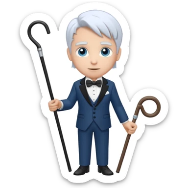 Boq from Wicked with blue eyes, white hair and suit with bow tie sticker