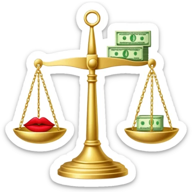 gold scale with green dollar bills on left side and lipstick and nail polish on right side sticker