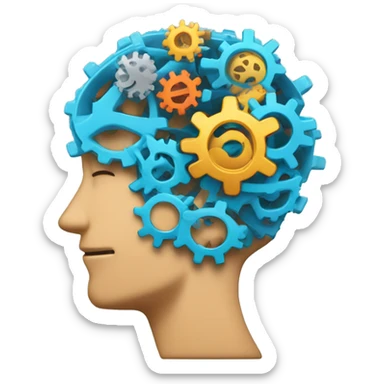 Brain with spinning gears, person in action pose sticker