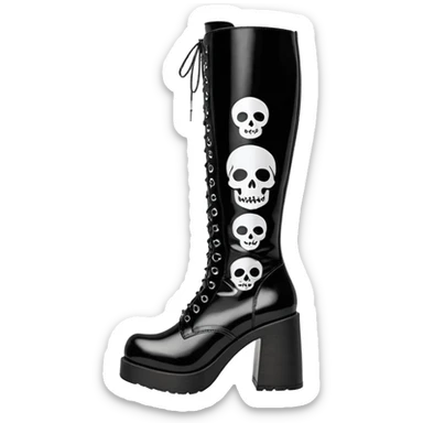 Hyperrealism, rendering, isolated, ultra detailed, vegan patent leather mid calf Demonia Muerto boots sticker