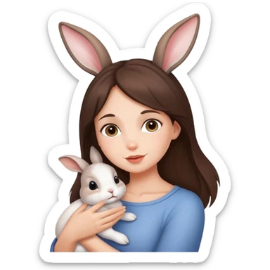 a beutifull burnnete woman holding a beautiful child while on the childs head is a little rabbit sticker
