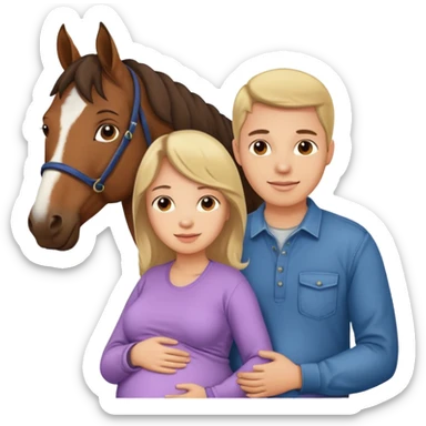 pregnant man in casual wear near horse sticker
