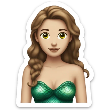 A brown-haired woman with green eyes as a mermaid, with the detail that she is pink. sticker