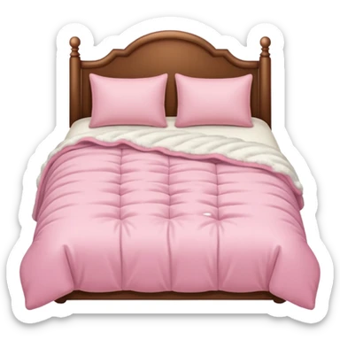 pink cozy bed with soft pillows and a fluffy blanket, neatly made, realistic sticker