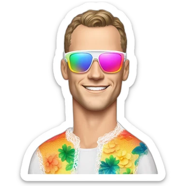 Fancy disco Jonathan Toews wearing rainbow lace shirt and wearing VR glasses and drinking a mimosa sticker