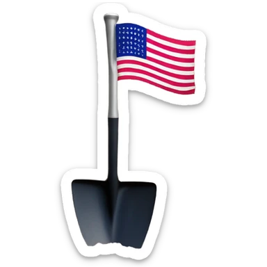 Large American Flag attached to one smaller black shovel in the ground   sticker