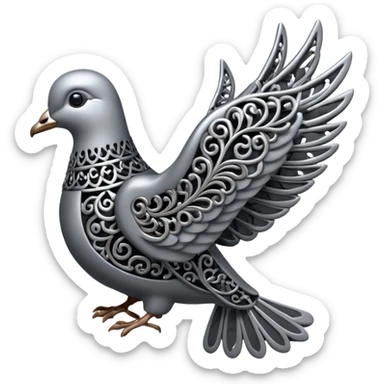 Black and silver filigree dove, 3D, extremely detailed design should face to the right side turned 180 degrees sticker