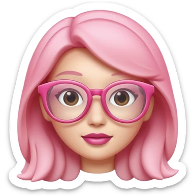 A 3D cartoon rose-pink spectacle with glossy curved frames and soft reflections, feminine Memoji-style rendering. sticker