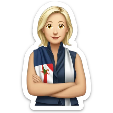 Marine Lepen avec le drapeau du maroc dans la main sticker