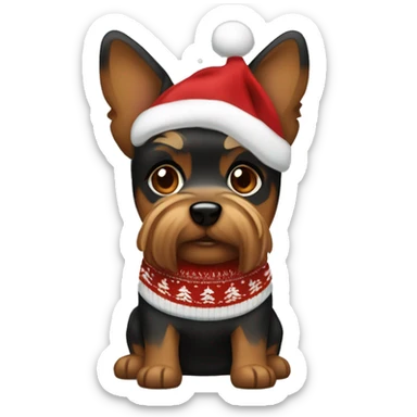 Black back and brown head Yorkshire dog with a small bow on the head wearing chistmas sweater  sticker