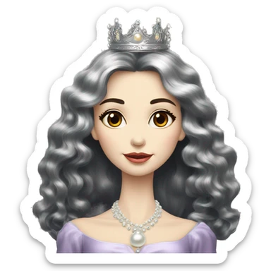 Regal pretty slender middle age woman photograph defined cheekbones high cheekbones crown vintage with very long iridescent black and silver hair wavy long hair pearl crown iridescent sticker