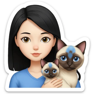 A girl with mid length black hair with siamese cat sticker