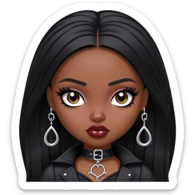 pretty bratz baddie, dark skin, black straight hair, gothic style sticker