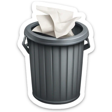 a trash can with a crumbled sheet sticker