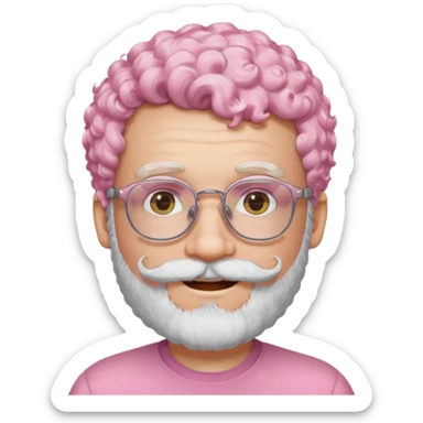 very white bearded and white mustached, pink short curly haired, wearing glassess sticker