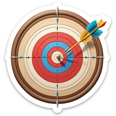 A bow and arrow aimed at a target, with the arrow in mid-flight towards the bullseye. The target's concentric rings are visible, emphasizing the precision and focus required in archery. The background is simple, highlighting the equipment and the sport's accuracy. sticker
