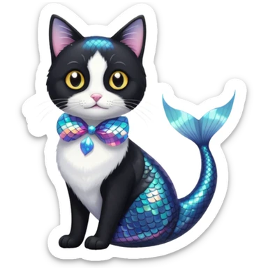 mermaid tuxedo cat sticker