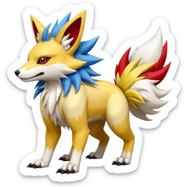 Feral Quadrupedal Digitigrade Zangoose-Jolteon-Lycanroc-Furret-Renamon-Zeraora-Vernid-fusion-hybrid-creature, full body  sticker