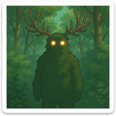 forest spirit with glowing eyes in ghibli style sticker