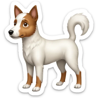a full body large white parson russell looking dog the size of a kelpie with light brown ears and a light brown patch on one eye and a large snout sticker