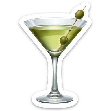 martini with 3 green khaki olives all at the same stick and same size . liquid should be a clear color.  sticker