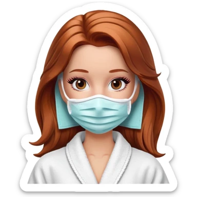 A Barbie face with shoulder-length reddish-brown hair, makeup, a smeared face mask, and a bathrobe. sticker