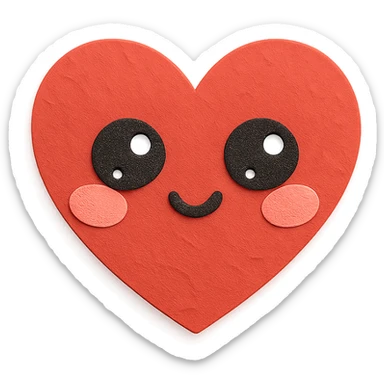 kawaii red heart, blushing, big shiny eyes, soft pastel palette, no arms or legs, full body, paper craft style sticker