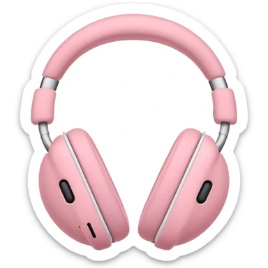 Create a pink happy circle emoji who listens to music on AirPods Max  sticker