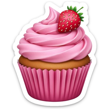 cupcake with pink icing and strawberry sticker