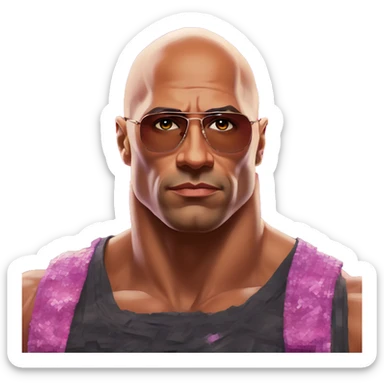 Synthwave The Rock in Soviet pixel style, oil paint, epic eyes, intricate lips, exquisite pose, beautiful, desirable, logical, Midsommar  sticker